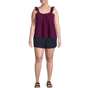 Women's Plus Size Tank Top Ruffle Strap Purple Oxford Size 2XL Terra &‎ Sky